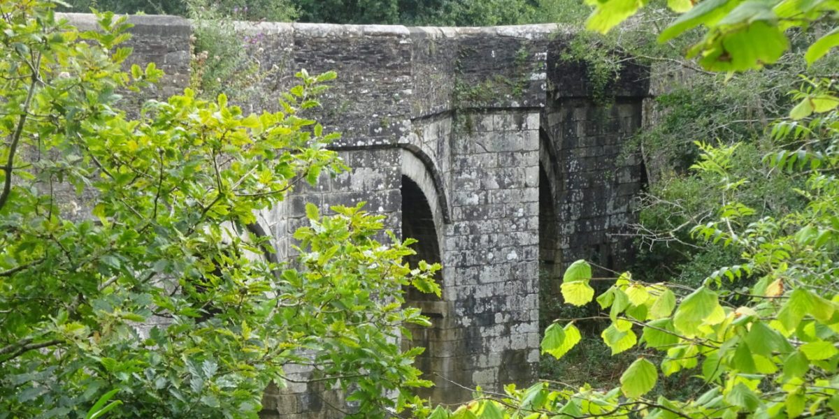 The River Tamar is followed north to New Bridge, dating to around 1520